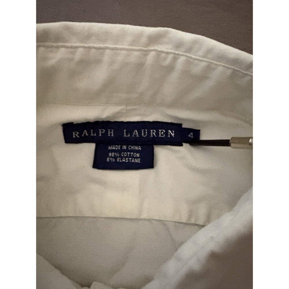 Ralph Lauren Ruffled Front Blouse Women's Size 4 White Long Sleeve Button - Picture 3 of 7